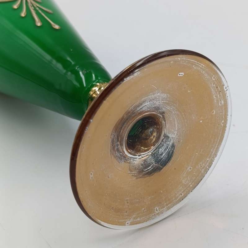 Vintage handpainted Venetian green art glass flower vase
