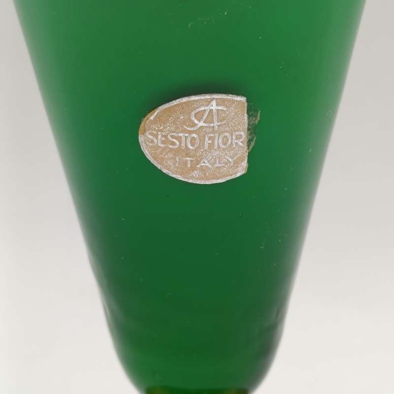 Vintage handpainted Venetian green art glass flower vase