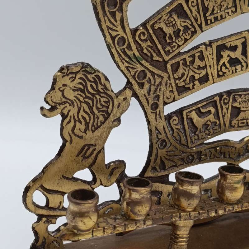 Vintage brass hanukkah menorah candle holder