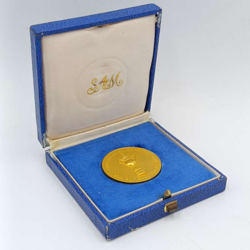 SA Gold cup shooting trophy medallion in case
