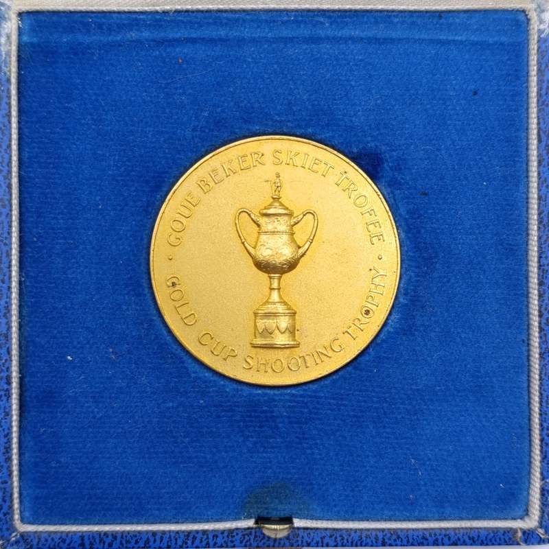 SA Gold cup shooting trophy medallion in case
