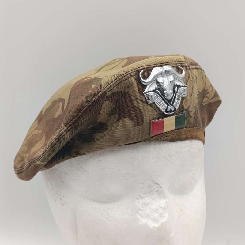 SADF 32 Battalion beret with badges of 2/cpl Barkhuisen of military Intellegence - camo faded