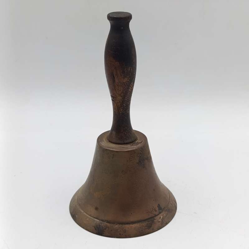 Vintage brass hand bell with wooden handle