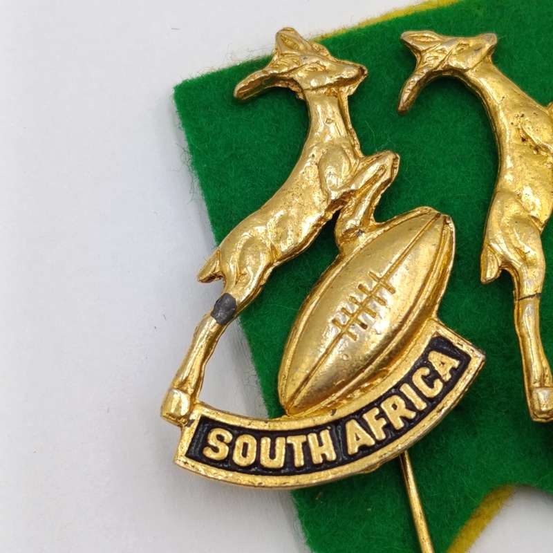 Vintage Springbok Rugby pin brooches - in English and Afrikaans