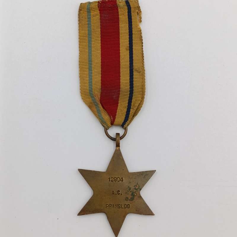 Pair of WW2 medals to AC Prinsloo - Africa service medal (silver) and Africa star