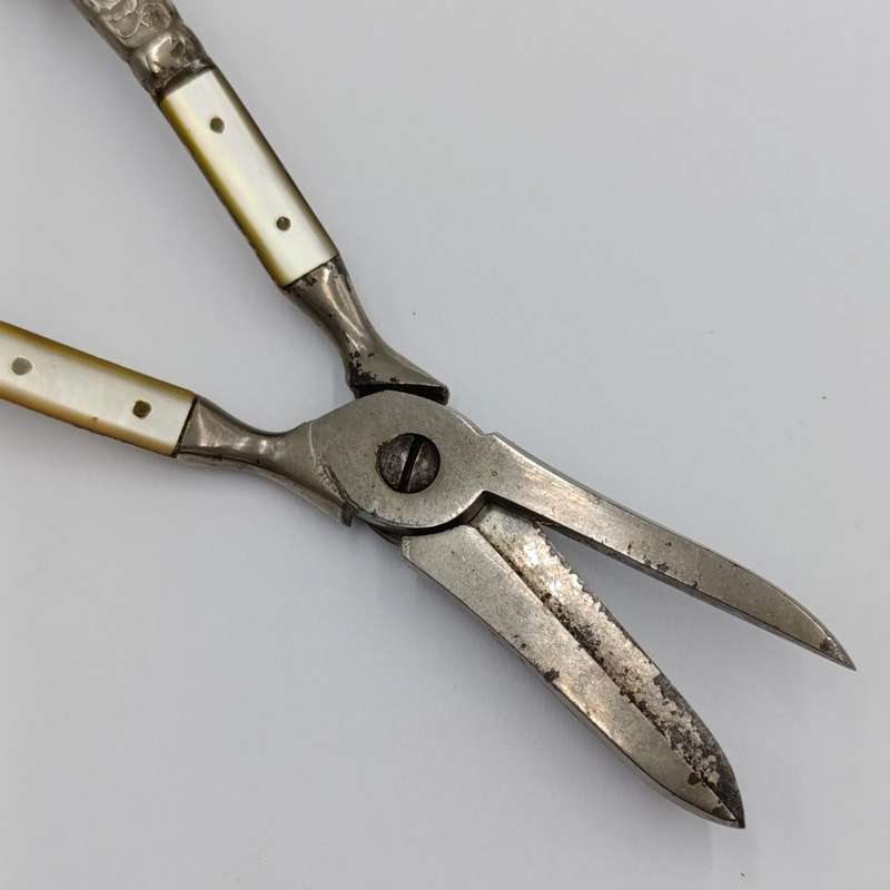 Vintage pair of grape scissors with mother of pearl inserts