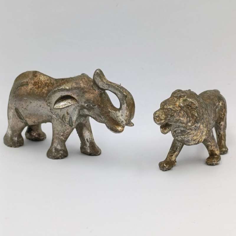 Lion and Elephant miniature figurines - metal