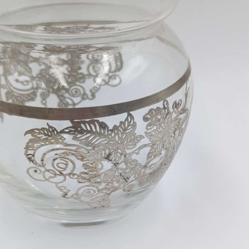 Vintage glass sugar bowl with silver cladding and silverplated