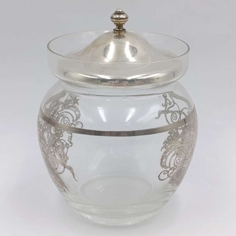 Vintage glass sugar bowl with silver cladding and silverplated