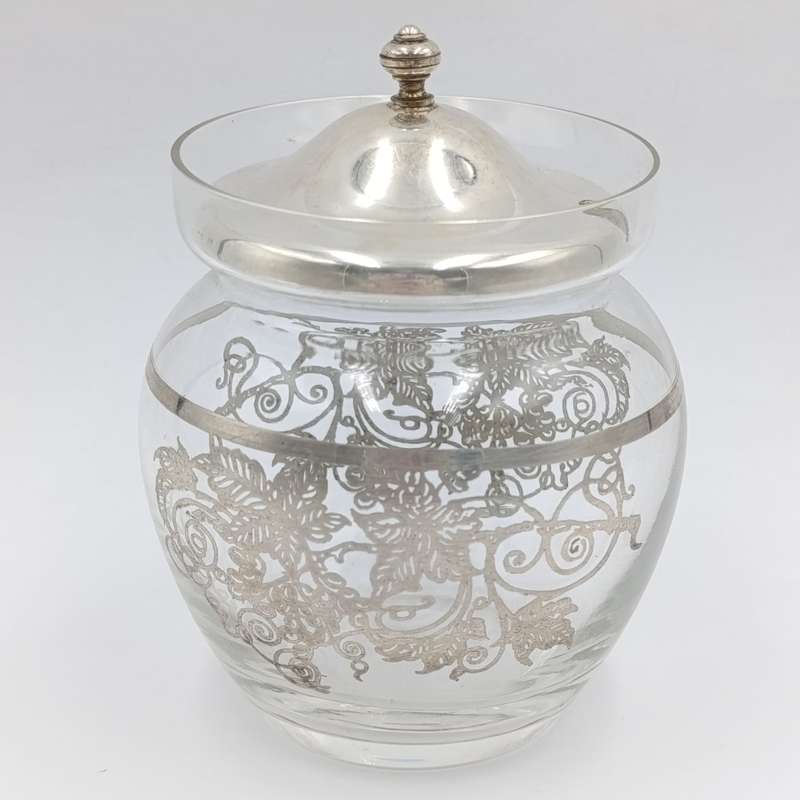 Vintage glass sugar bowl with silver cladding and silverplated