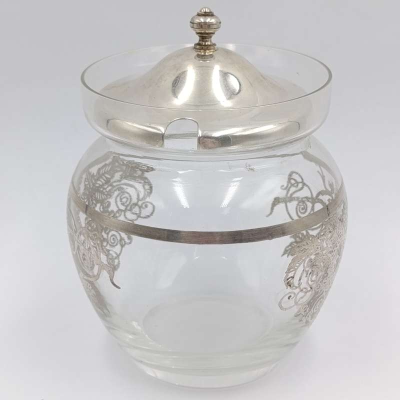 Vintage glass sugar bowl with silver cladding and silverplated