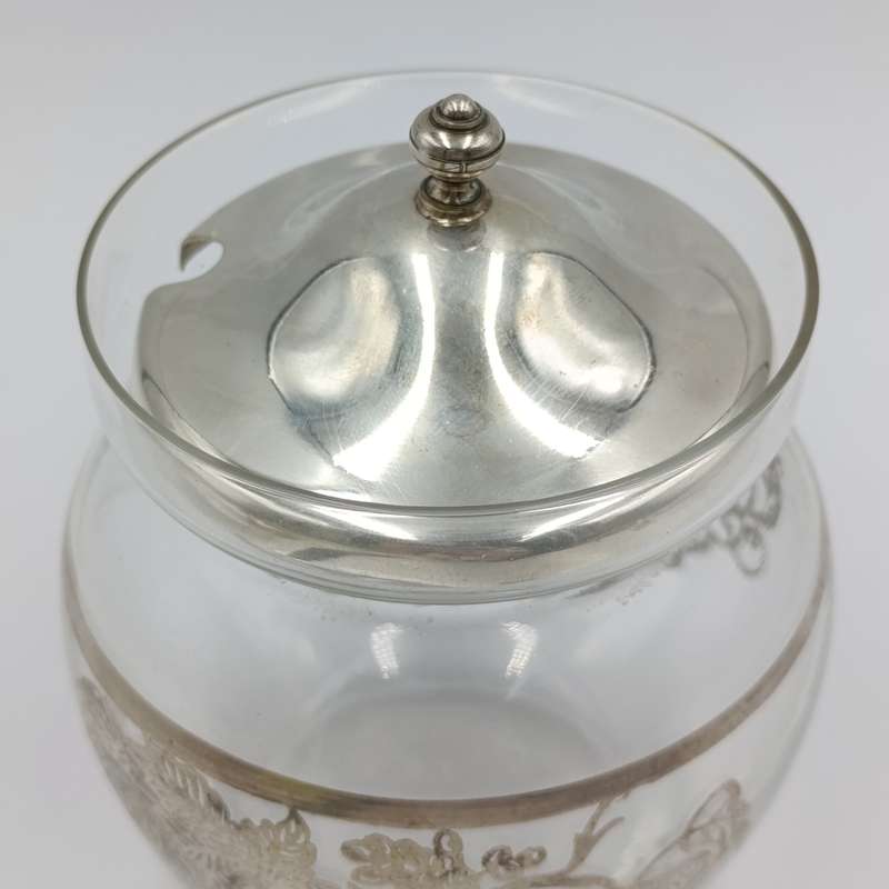 Vintage glass sugar bowl with silver cladding and silverplated