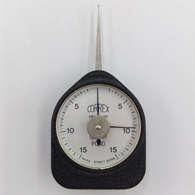 Correx tension gauge - used to measure force and calibrate small mechanisms - in original box