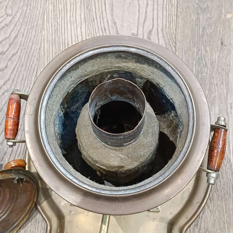 Vintage brass Russian Samover with teapot, drip tray and bowl