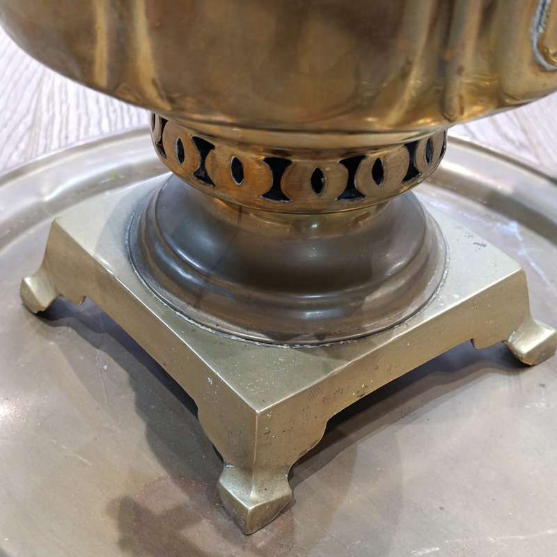 Vintage brass Russian Samovar with teapot, drip ray and bowl