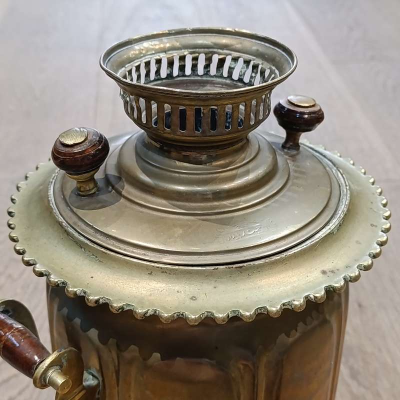 Vintage brass Russian Samovar with teapot, drip ray and bowl