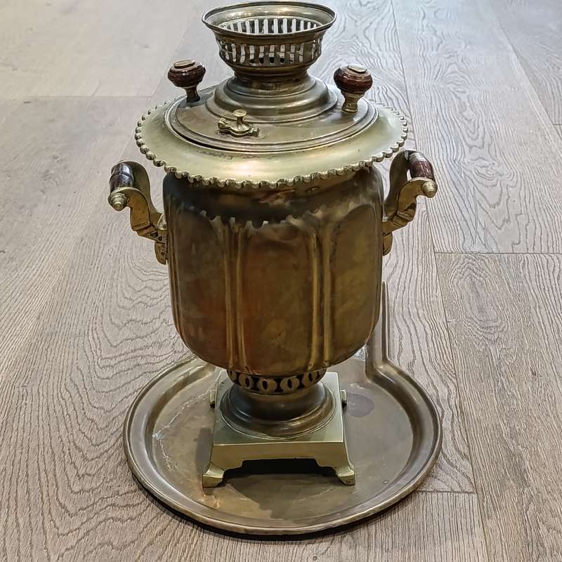 Vintage brass Russian Samovar with teapot, drip ray and bowl