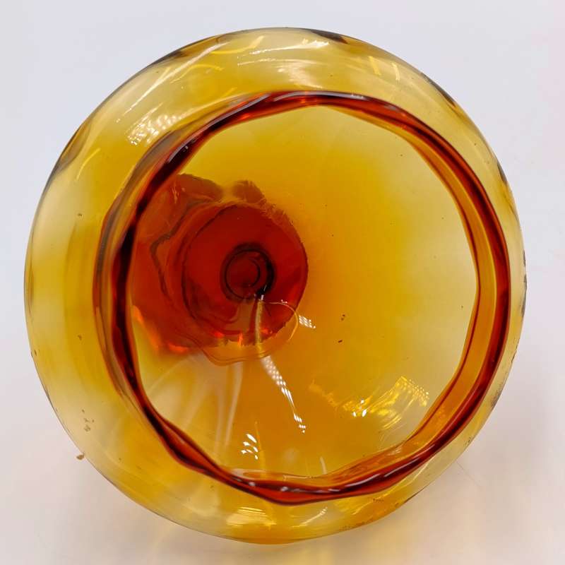 Vintage Italian Cameo Murano glass draped amber vase compote with lid - origin empoli