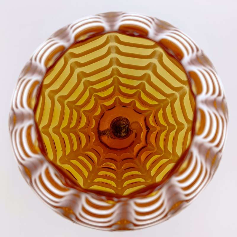 Vintage Italian Cameo Murano glass draped amber vase compote with lid - origin empoli