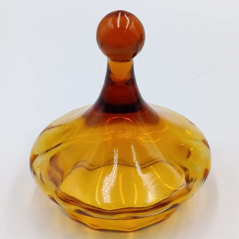 Vintage Italian Cameo Murano glass draped amber vase compote with lid - origin empoli