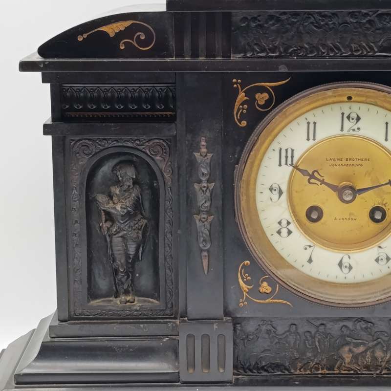 Antique Lavine Brothers Johannesburg marble stone mantle clock - runs and stops