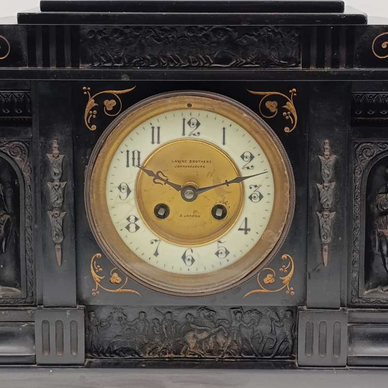 Antique Lavine Brothers Johannesburg marble stone mantle clock - runs and stops