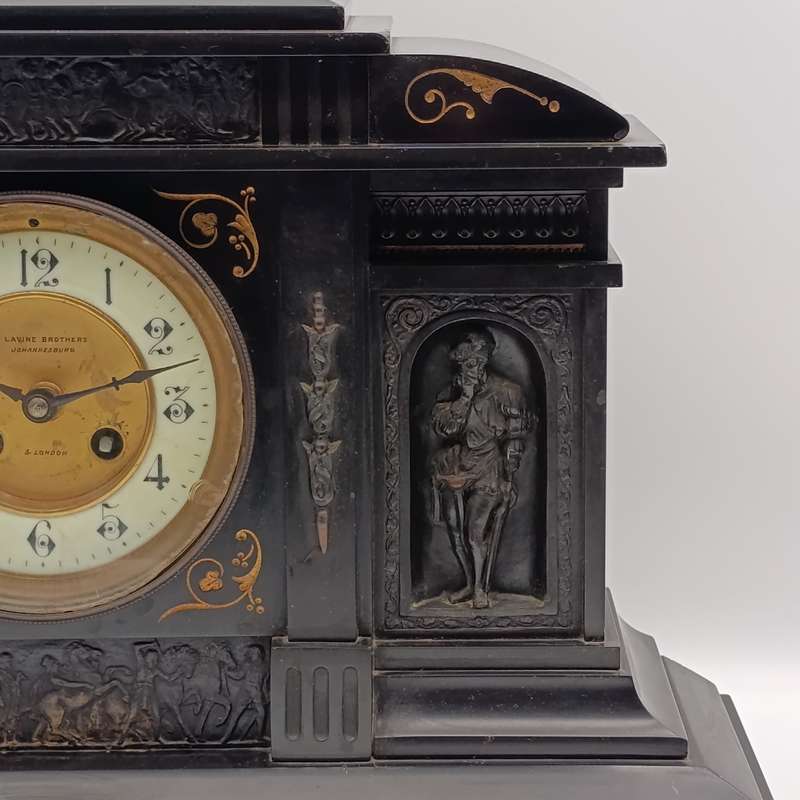 Antique Lavine Brothers Johannesburg marble stone mantle clock - runs and stops