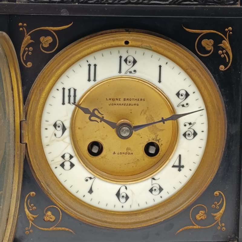 Antique Lavine Brothers Johannesburg marble stone mantle clock - runs and stops