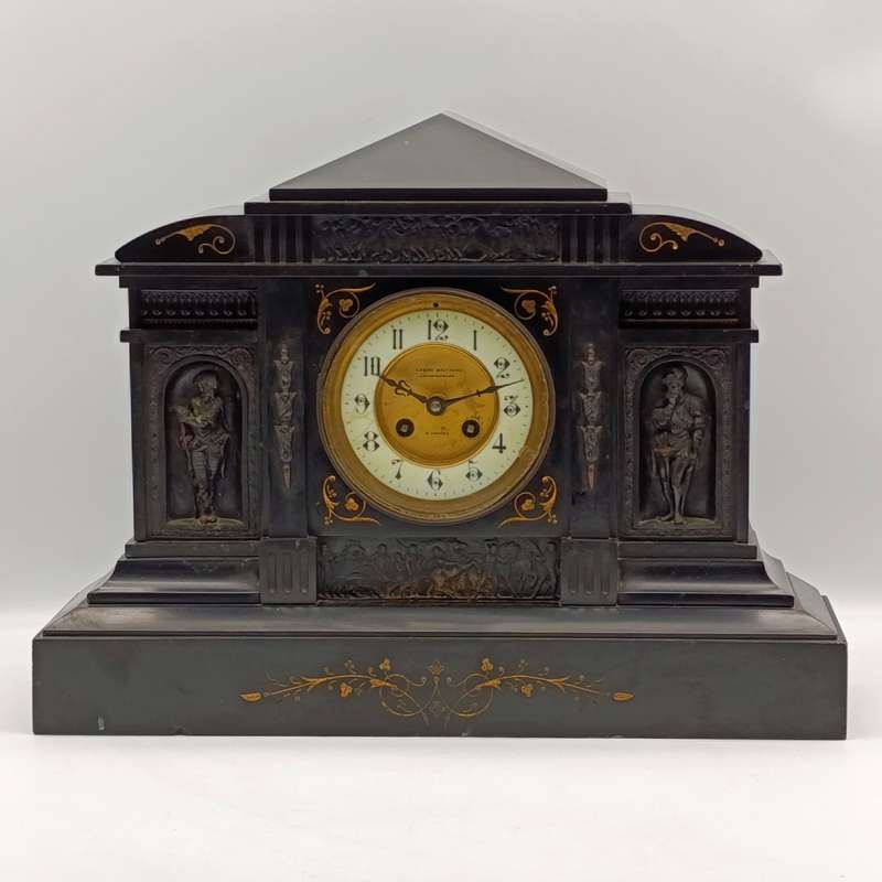 Antique Lavine Brothers Johannesburg marble stone mantle clock - runs and stops