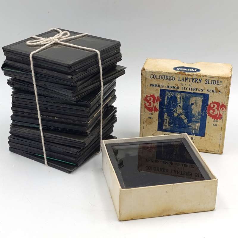 Antique Magic Lantern projector with 56 glass slides