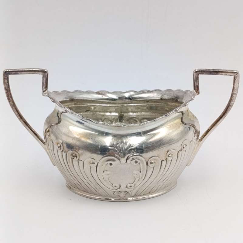 Pair of antique silverplated salt cellars with glass inners