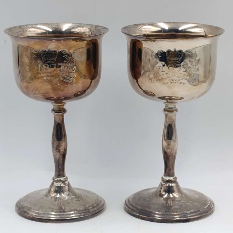 Pair of 1977 The Queen's silver jubilee silverplated goblets