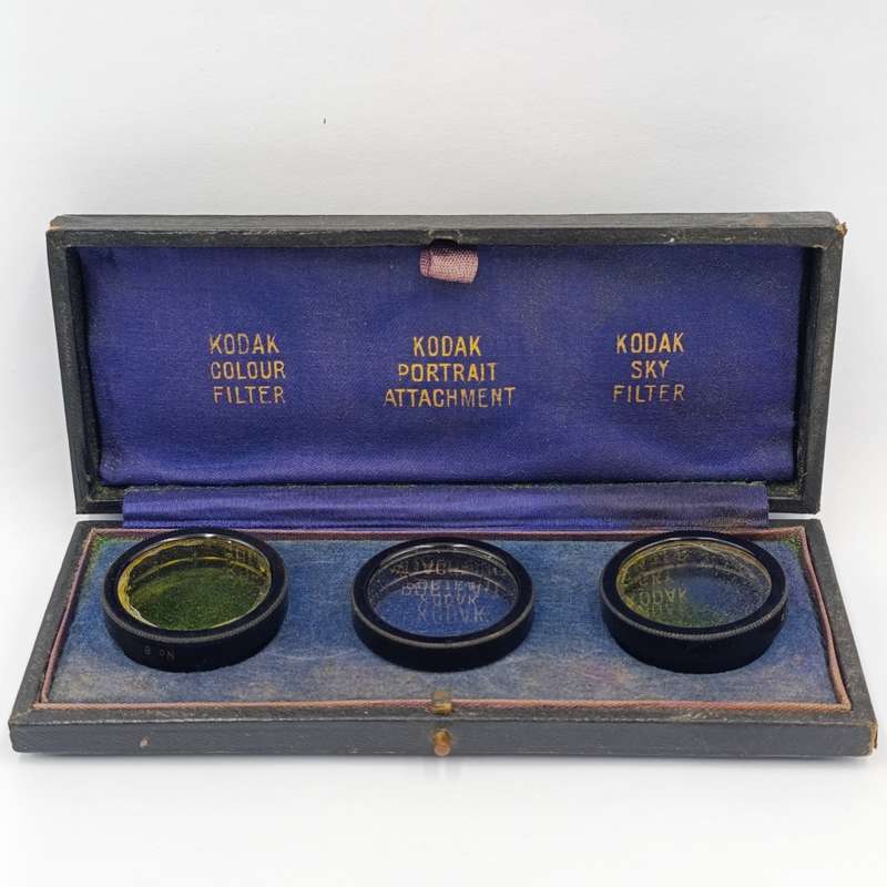 Lot of 3 Antique No.6 lens filters in case
