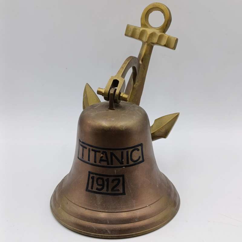 Vintage brass wall mount bell with achor mount - marked Titanic 1912