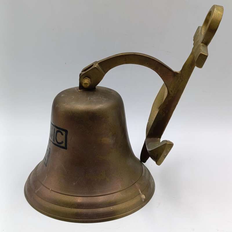 Vintage brass wall mount bell with achor mount - marked Titanic 1912