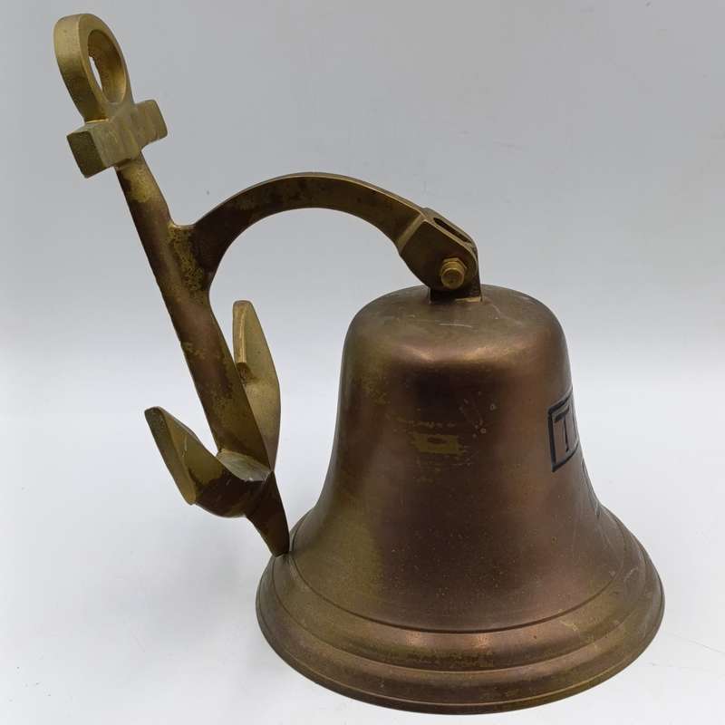 Vintage brass wall mount bell with achor mount - marked Titanic 1912