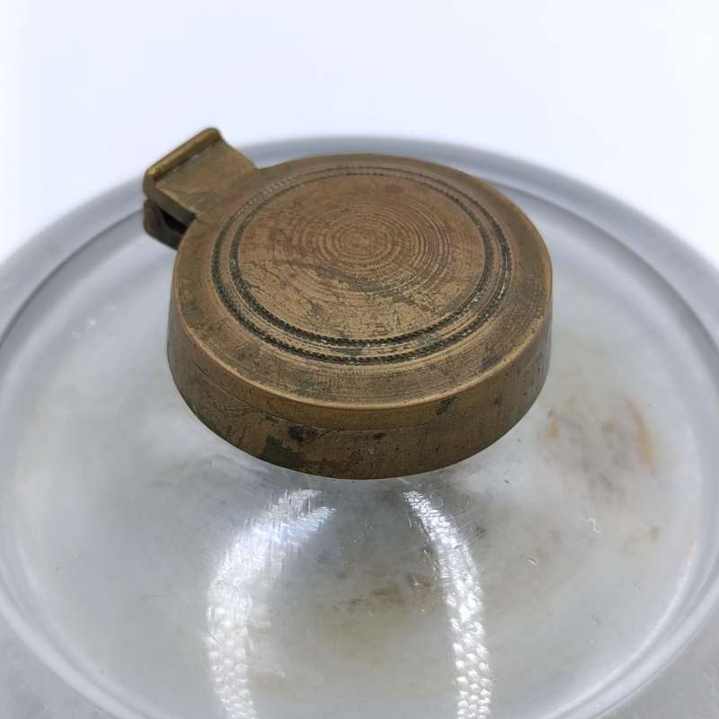 Antique lead glass inkwell with copper lid