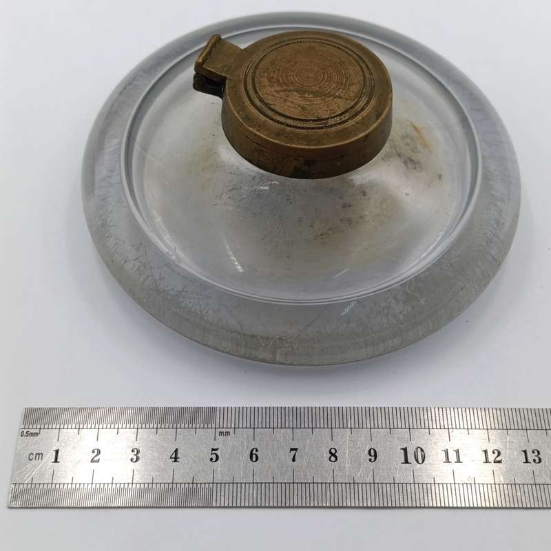 Antique lead glass inkwell with copper lid