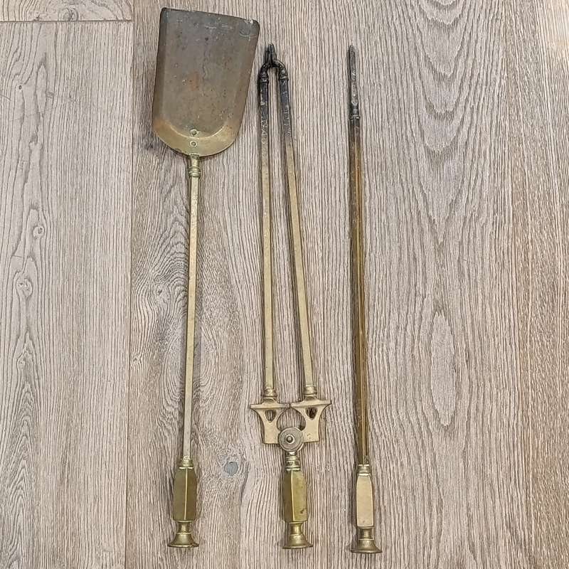 Set of 3 vintage brass fire tools