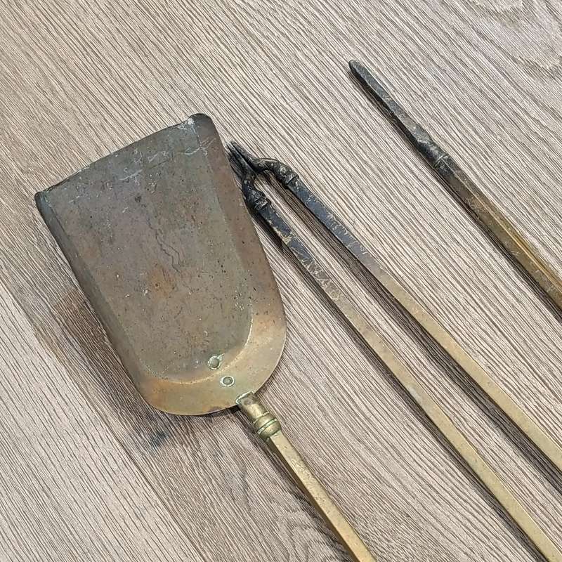 Set of 3 vintage brass fire tools