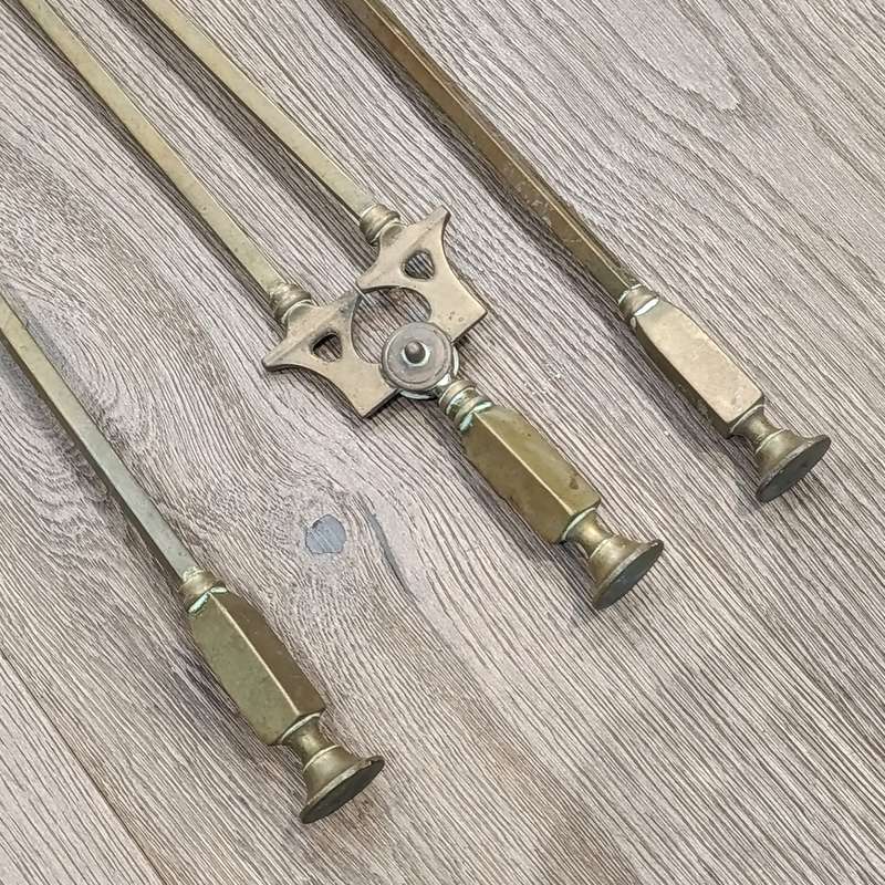 Set of 3 vintage brass fire tools