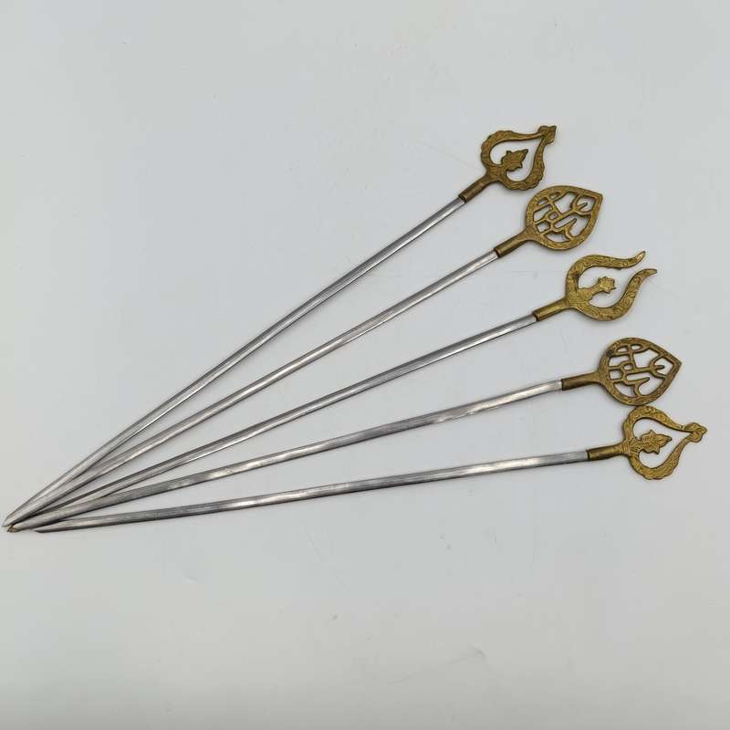 Lot of 10 vintage Turkish skewer sticks with brass tops