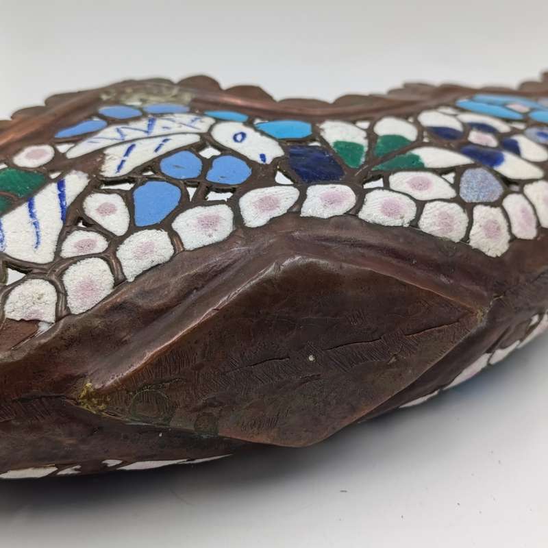 Antique Copper and enamel flower basket