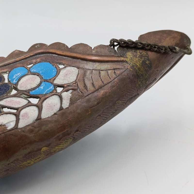 Antique Copper and enamel flower basket