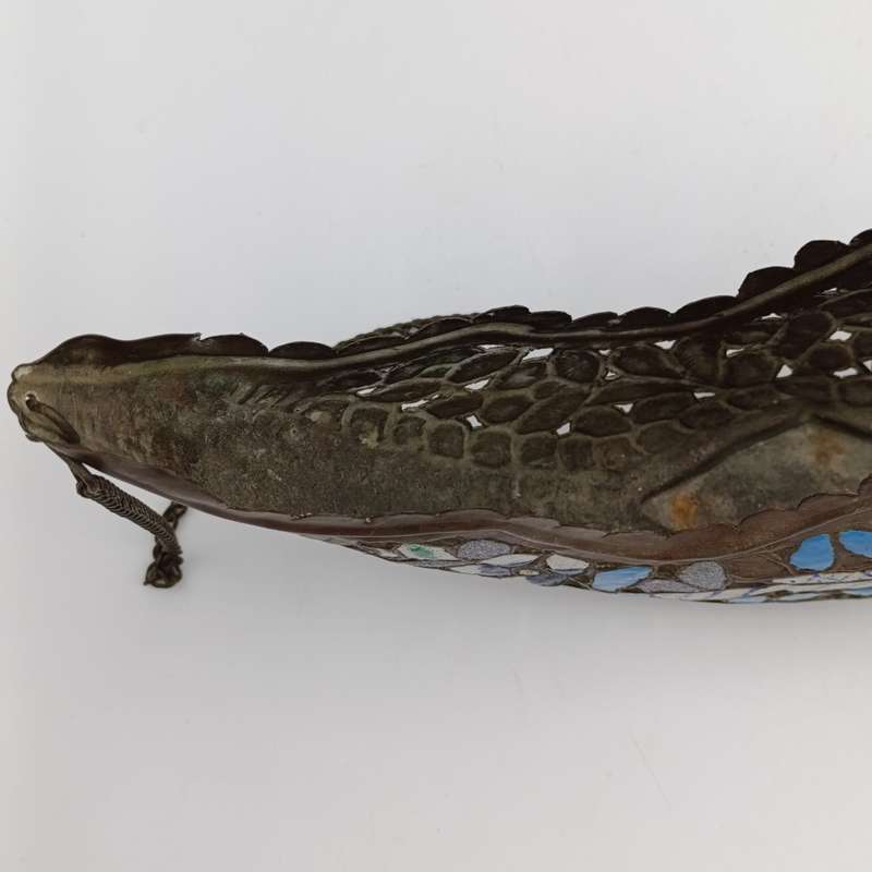 Antique Copper and enamel flower basket