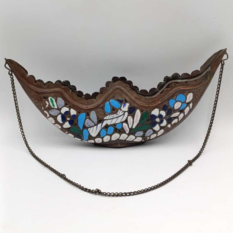 Antique Copper and enamel flower basket
