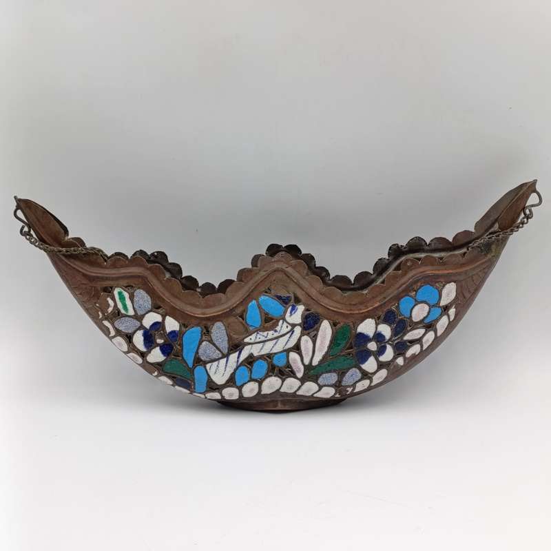 Antique Copper and enamel flower basket