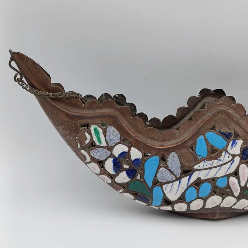 Antique Copper and enamel flower basket