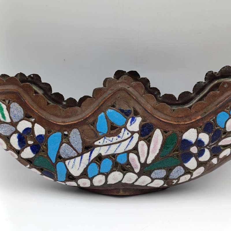 Antique Copper and enamel flower basket