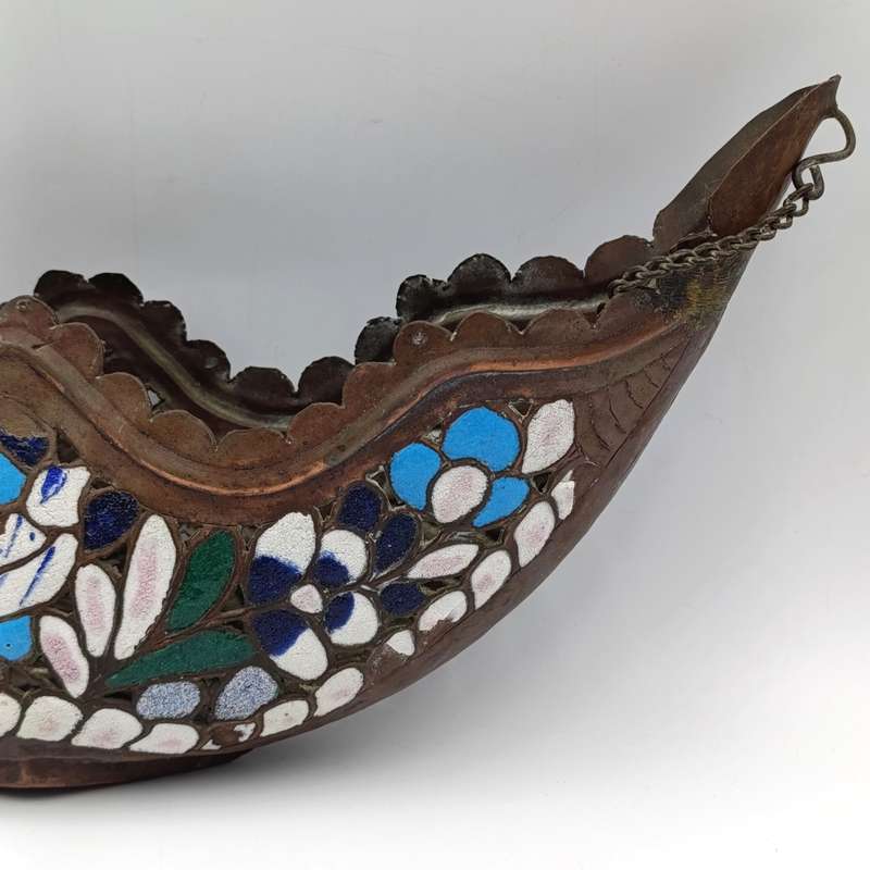 Antique Copper and enamel flower basket